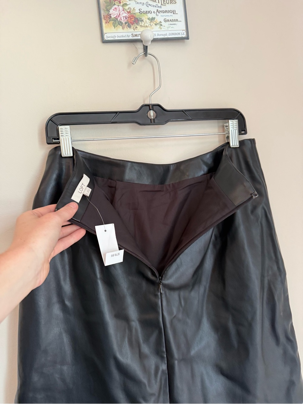 NWT LOFT Black Faux Leather Wrap Mini Skirt with Side Bow - Picture 4 of 7